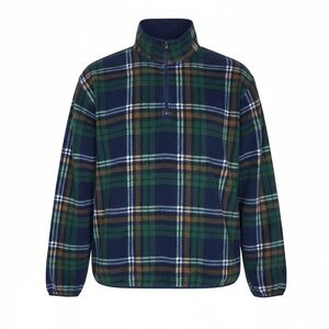IZOD 1/4 Zip Plaid Fleece Pullover in Blue/Green Size Large